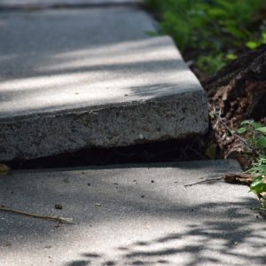 cracked, jagged, broken sidewalk