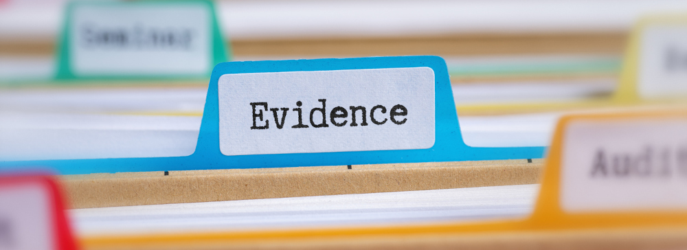 File folders with a tab labeled "evidence"