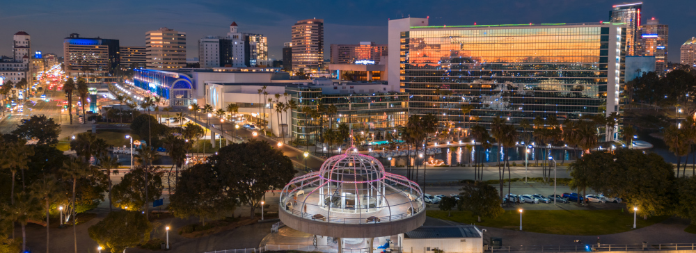 The Long Beach skyline at night